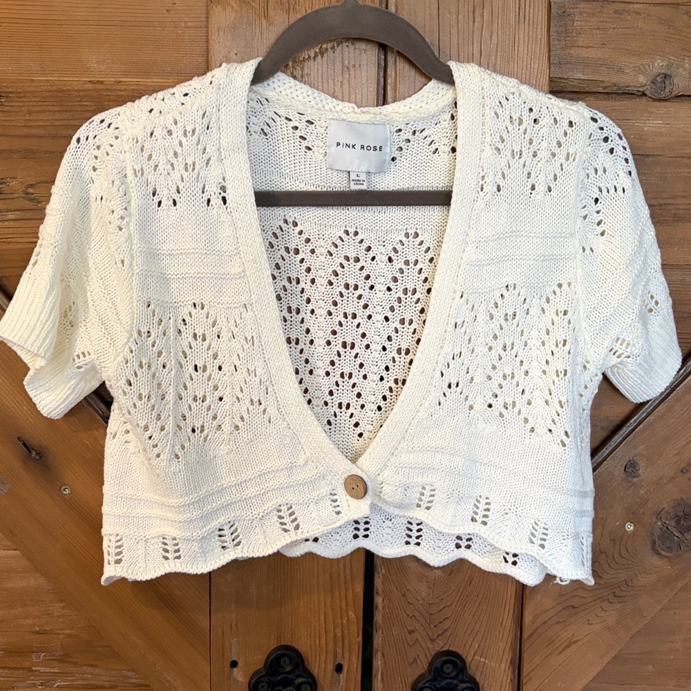 Pink Rose Ivory Open-Front Cardigan